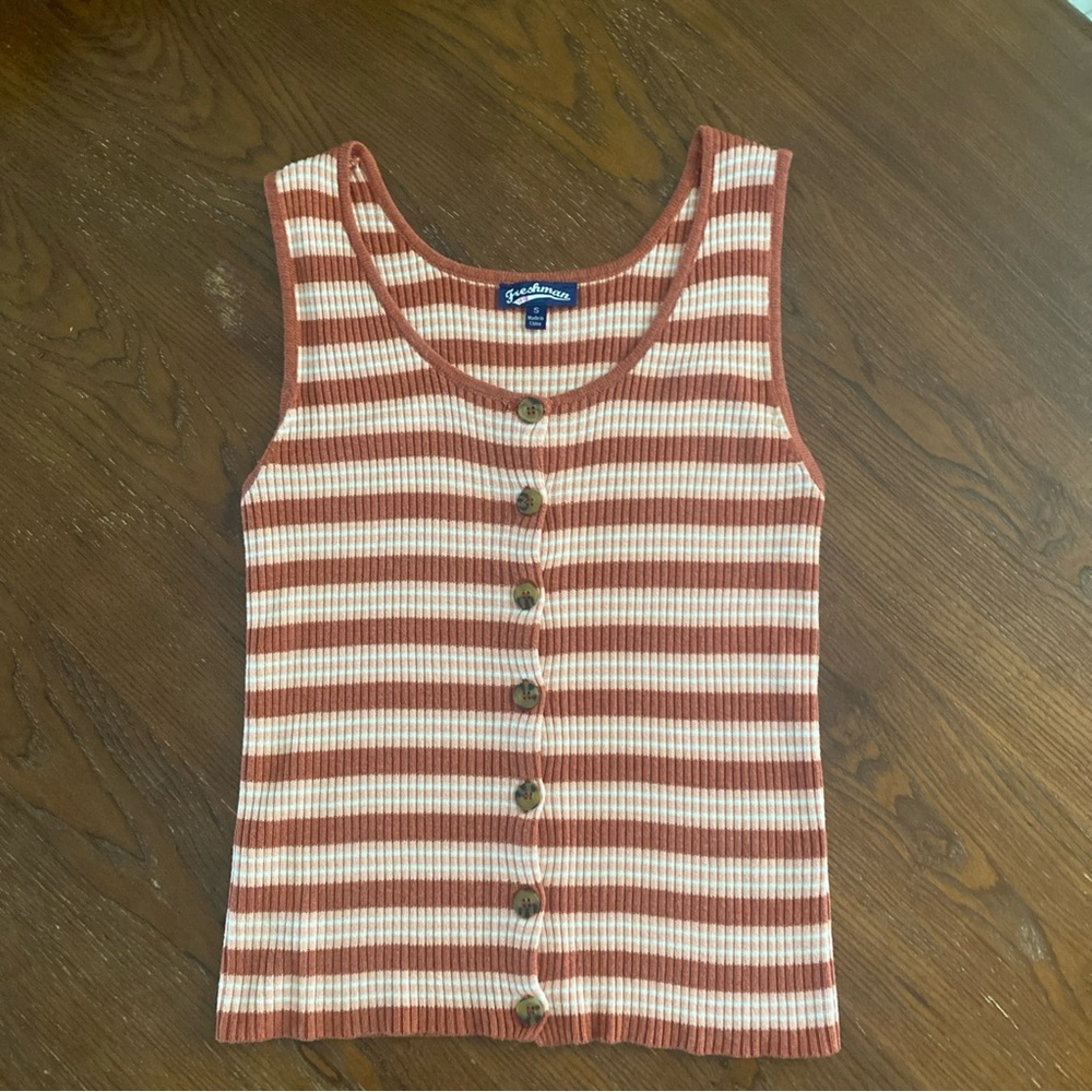 Freshman White and Orange Ribbed Sleeveless Tank Top